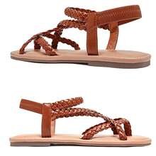 Women's Wide Width Flat Sandals, Flip Flop Casual Slip On Strappy Sandals Summer Beach Shoes For Women. - 棕色 - 查看 3