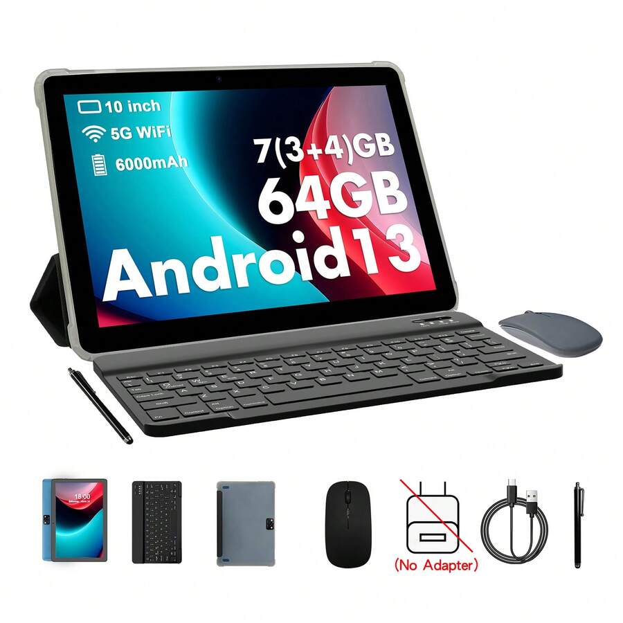 TAB10 PRO Android 13 平板电脑（支持 Widevine L1/RK3562 2.0Ghz/7GB（3+ 4 GB 扩展）RAM/64GB Rom/10.1 英寸 1280 * 800 Ips 屏幕/5G WIFI/BT 5.2/WIFI 6/6000mah/Type-C/2mp+8mp 摄像头/附赠皮套、键盘、鼠标、手写笔（无适配器） - 藍色 - 查看 1