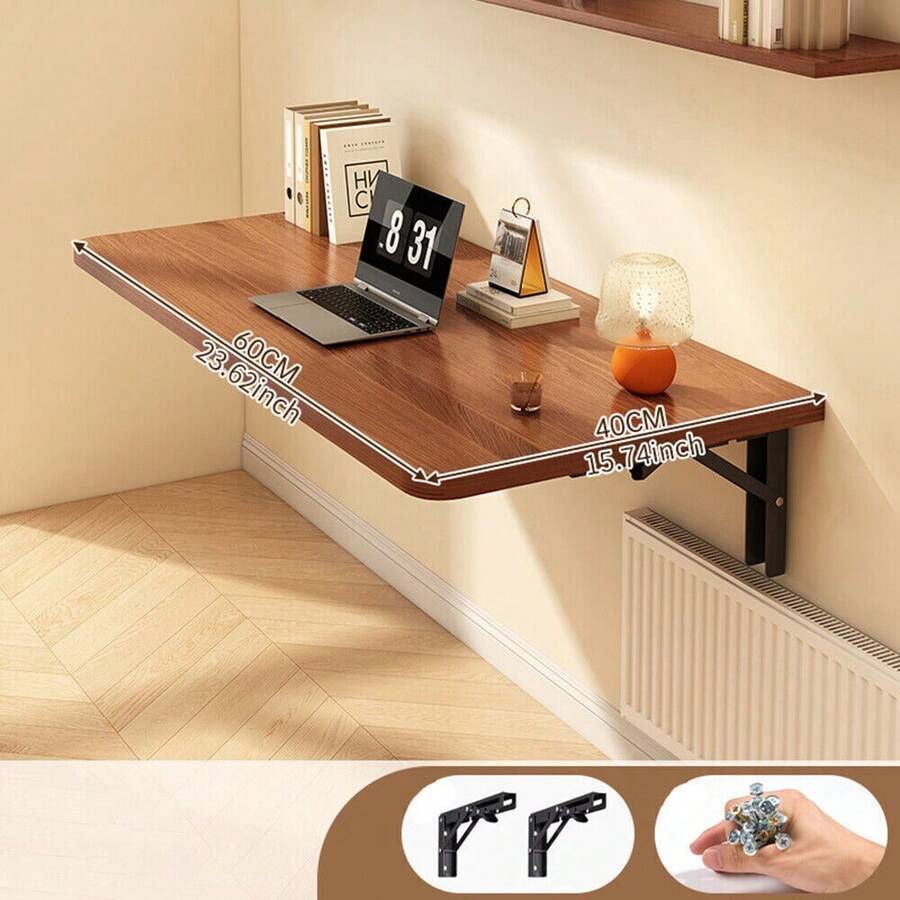 60x40CM Folding Wall Mounted Desk - Space-Saving Work Table For Home Office, Computer Study - Chocolate Brown - View 1