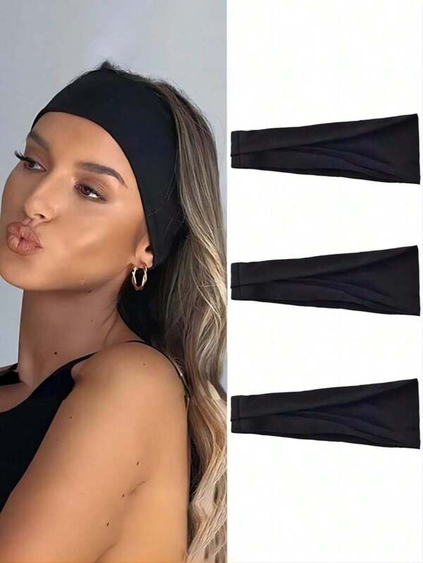 1 Pc Solid Color Sports Yoga Headband, Sweat-Absorbing (For Schools, Halloween, Christmas)