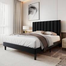 SHA CERLIN Twin/Full/Queen/King Velvet Upholstered Platform Bed Frame With Headboard, Strong Wood Slats Support, No Box Spring Needed, Black - 黑色 - 查看 2