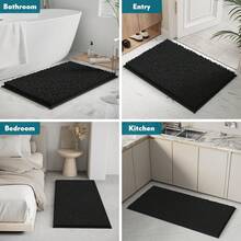 Upgrade Extra Large Bathroom Rugs Set 3 Pieces Thick Absorbent Chenille Bath Mat,Ultra Soft Bathroom Mats,Non Slip Bathroom Floor Mats,Washable Toilet Rug For Bathroom, Bedroom, Kitchen,Black - Black - View 10