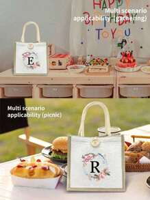 1 pezzo Borsa Shopper in lino con stampa a corona e lettera, borsa per damigelle, portamonete/portafoglio trucchi, borsa da viaggio per trucchi di grande capacità, borsa tote multifunzionale e portatile per insegnanti, regalo da donna, regalo per la festa degli insegnanti, borsa da viaggio e tempo libero, nuova borsa da shopping alla moda, adatta per uso quotidiano, appuntamenti, compleanni, vacanze, ritorno a scuola, spiaggia, viaggi, pendolarismo, affari, studenti, picnic, campeggio, supermercato, storage quotidiano