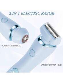 蓝色女士电动剃须刀，二合一女士电动剃须刀，适用于腿部、手臂、面部和比基尼区域，无线比基尼修剪器，带可拆卸刀片，无痛剃须，IPX7级防水，干湿两用 - 藍色 - 查看 5