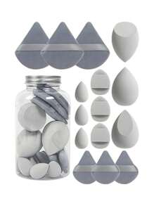 15pcs Makeup Sponge Set With Storage Container, Soft Beauty Sponge Applicable For Liquid Foundation, Fingertip & Powder Puff Dual-Use For Dry & Wet Powder Foundation ￼,Makeup,Cheap,Room Decor,Vanity,Travel,Bedroom,Makeup Accessories,Puff,Makeup Blender,Powder Puff,Makeup Sponge