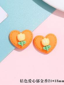 10pcs/Pack Heart-Shaped Tulip Flower Design Resin Hair Clips & Phone Case DIY Craft Accessory Parts - Tulip - View 10