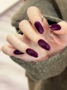 Almond-Shaped Minimalist Purple Solid Color Handmade Press-On Nails