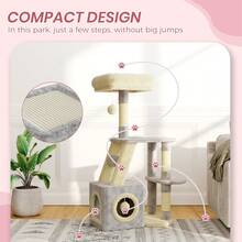 DOGAT Albero per gatti 107cm con comoda cuccia, pali graffiatori in sisal, pallina penzolante e piattaforma superiore per gatti indoor - Grigio chiaro + beige - Visualizzare 4