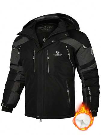 Men's Winter Ski Jacket,Outdoor Fashion Thick Warm Ski Jacket,Men's Hooded Thick Mountaineering Windbreaker,Korean Style Casual Handsome Ski Jacket With Multiple Pockets Ski Outfits