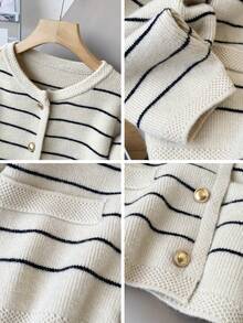 JIANHU 极简黑白条纹温柔开衫