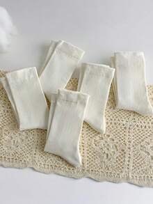 5 Pairs Women's Minimalist Style Socks, Mid-Calf Socks, Maternity Socks, Classic Versatile, Suitable For Daily Wear, Holiday Gift