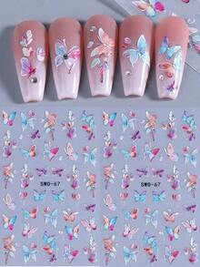 2pcs 5D Embossed Aurora Shell Butterfly Nail Art Stickers Colorful Spring Nail Design DIY Carved Self Adhesive Decorative Nails Art Accessories Supplies 5XMA - 彩色 - 查看 6