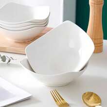 Juego de 4 piezas/8 piezas de platos y tazones de ensalada blancos de 7,8 pulgadas, tazones y platos de plástico reutilizables para platos fríos, comida caliente, postres, comida para fiestas, almacenamiento apilable, apropiados para reuniones familiares, hoteles, aptos para microondas, picnics al aire libre/campamento, ligeros, plegables, reutilizables, vajilla plegable para bodas de verano - Blanco - Ver 5