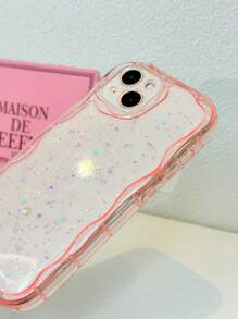 Sequins 1pc Epoxy Coated Shiny Transparent Pink Phone Case, Made Of TPU, Compatible With IPhone 11 12 13 14 15 16 Pro Max Waterproof Shockproof Anti-Fall Scratch Resistant