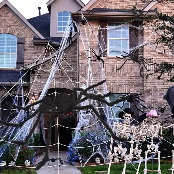 Decoración de Halloween Araña Negra Gigante, Adorno de Casa Embrujada, Figura Decorativa para Fiestas, Ornamento Colgante, Apta para Uso Interior y Exterior, Suave, Peluda, Aterradora, Perfecta para Exhibición de Patio Interior y Exterior de Halloween, Regalo Ideal para Familia y Amigos