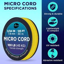 TECEUM Micro Paracord – 118 Mm X 125 Ft – Micro Utility Cord – Thin Braided Paracord Rope – Best Crafting, Projects, Fishing, Camping – Wind Chime – Survival Strong String - 黃色 - 查看 3