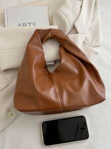 Bolso de hombro de piel sintética de unicolor y moda versátil, bolso tipo baguette minimalista casual y pequeño para mujer