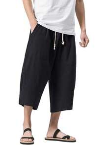 MAGNIVIT Men's Linen Cotton Pants Loose Fit Elastic Waist Wide Leg Baggy Harem Pants - Sky Blue - 查看 7