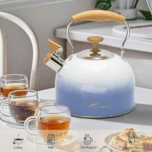 Floral 304 Stainless Steel Whistling Tea Kettle - 2.4L Stovetop Teapot For Induction & Gas Stove - Ergonomic Handle & Fast HeatingSHEIN - Purple - View 2
