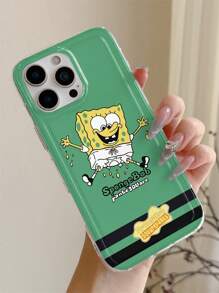 SPONGEBOB 1 pieza Funda de teléfono de silicona suave y transparente con estilo de dibujos animados y esquinas con amortiguador de aire, compatible con Galaxy S22/S23/S24 Ultra, 13/14/15/16 Pro, diseño creativo dibujado a mano, cubierta protectora a prueba de golpes, idea de regalo