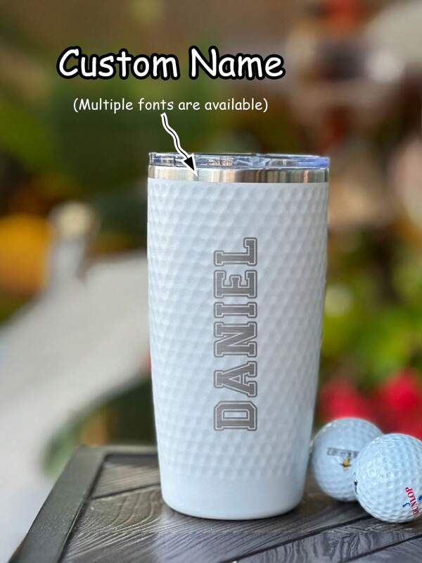 1pc 20oz Custom DAD Tumbler With Kids' Names, Personalized White Textured Stainless Steel Double Wall Insulated Travel Cup, Laser Engraved Tumbler For Dad, Father's Day Gift, Golf Gift For Dad, Birthday Gift From Kids, Hot Cold Drink Cup For Outdoor Sports Office Use