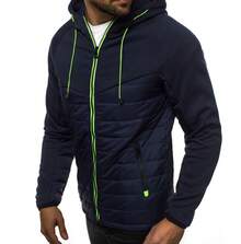 Chamarras Acolchadas para Hombre con Capucha – Estilo Bicolor y Moderno - Azul Marino - Ver 2