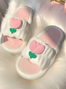 New Model Tulip Women's Teen Slippers, Perfect For Summer Wear Indoors, Comfortable And Stylish For Home Use, Non-Slip Design, Ideal For Students And Dorms, Cute - White - View 9