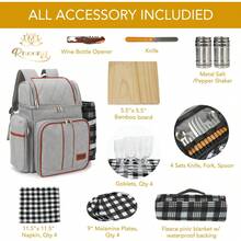 [Envíos locales] Mochila de picnic para 4 personas con forro aislante, accesorios completos incluidos, color azul y negro, portátil para actividades al aire libre - Gris - Ver 4