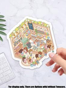 1 Confezione di Adesivi a tema "Negozio dei Gatti", incantevole mondo in miniatura 3D, scena del paesaggio, adesivi trasparenti DIY adatti come regalo per le vacanze, decorazione per la stanza, per il tempo libero, una scelta divertente per ingannare il tempo