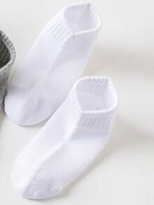 5 Pairs Unisex Kids' Short Socks, Breathable & Moisture-Wicking, Suitable For Spring/Summer, Athletic Socks, White Socks, Student Socks - White - View 6