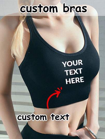 Customized Sports Bra For Women, Can Print Photos And Text, Personalized Fitness Top, Yoga Wireless Sports Bra, Customized Sports Bra For Women, Design Photos, Logo And Text, Cropped Top, Padded Sleeveless Tank Top, U-Back
