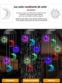 1 pieza Carillón de viento solar a prueba de agua con luz LED solar, carillón de viento que cambia de color, IP44, regalo para el Día de la Madre, regalo de cumpleaños, reunión familiar, festival, fiesta, decoración de jardín nocturno, luces solares para exteriores - Multicolor - Ver 10