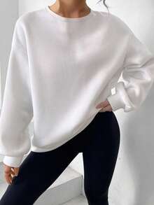 秋冬大码纯色休闲圆领长袖运动衫