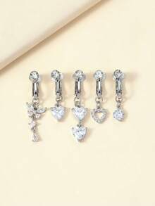 5pcs Fake Non-Pierced Belly Button Rings For Women - Silver - View 1