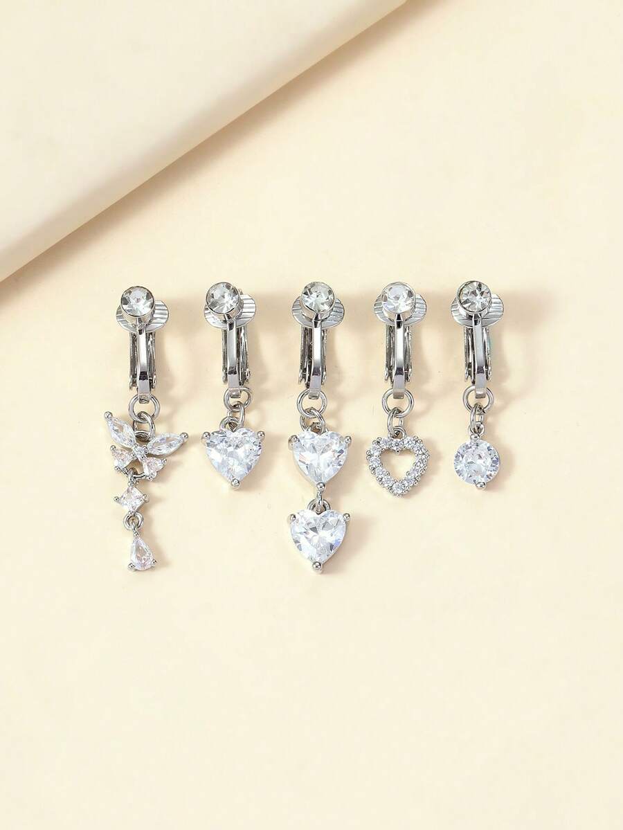 5pcs Fake Non-Pierced Belly Button Rings For Women - Silver - View 1