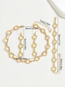 Conjunto de joyería de 4 piezas con collar, pulsera y aretes con diseños de trébol y flor de 5 pétalos, estilo Mori con collar largo con flecos, aretes y pulsera, adecuado para uso diario y ocasiones festivas