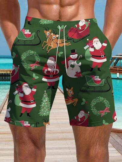 Pantalones cortos de playa casuales de los hombres con estampado 3D hawaiano - Secado rápido, cintura con cordón, perfectos para el verano al aire libre