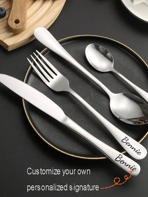 Custom Stainless Steel Tableware 1pc Can Be Customized Name Stainless Steel Knife Fork Spoon Soup Spoon Tableware Western Steak Knife Fork