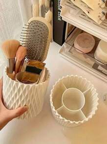 1 pièce Boîte organisatrice de maquillage rotative à 360°, grande capacité de rangement de bureau pour les crayons, rouges à lèvres, ombres à paupières, pinceaux, support de cosmétiques pour coiffeuse de chambre