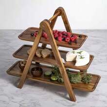 3-Tier Wooden Tray, Made Of Rosewood, No Power Needed, Kitchen Storage Rack, Buffet Display Stand, Suitable For Home, Hotel, Restaurant - Multicolor - View 1