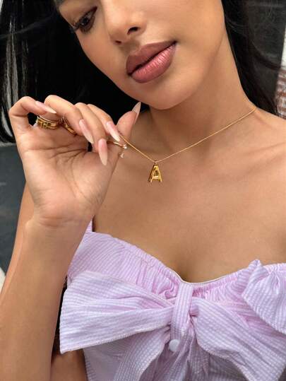 DareSee 1pc Exaggerated Stainless Steel Bubble English Letter Pendant Necklace, Suitable For Women To Wear Daily, Party Matching Accessory MusicFest Y2KFest Back To School