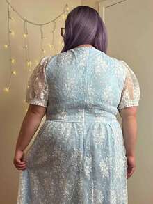 Enliva Đầm tay phồng phối ren thêu lưới thanh lịch dành cho nữ cỡ lớn Abidrinkell, thích hợp dự tiệc, đám cưới, dành cho dáng người tròn trịa, mùa hè. - Màu xanh lam - Xem 5