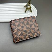 Fashionable Men's PU Leather Wallet, Geometric Pattern, Multi-Card Slot Name Card Holder Design, Can Hold Cards And Cash, Casual Durable Bifold Design - Multicolor - View 9