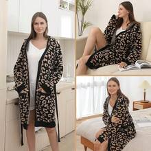 Bearberry Hooded Robe Cozy Leopard Robe Lightweight Soft Plush Bathrobe With Pockets For Women - Macan Tutul - View 9