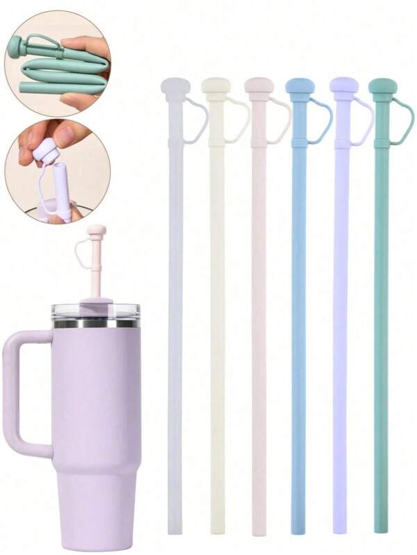 2 Stücke 30cm lange Ersatz-Silikonstrohhalme mit Strohhalmlid für 1,2 L 0,9 L Becher, Tassen, Kaffeebecher, Teebecher, wiederverwendbare Silikonstrohhalme, Zubehör, Becherzubehör