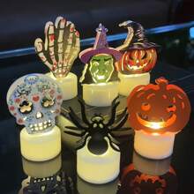 Set de 6 piezas de luces de noche de hierro de estilo Halloween, luces decorativas de calabaza, bruja, calavera, araña, luces LED de escritorio para chimenea, decoración de Halloween para el hogar, fiesta, habitación, jardín como regalo