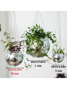 1 pièce Pot de fleurs sphérique en plastique à miroir suspendu en forme de boule à facettes, panier de jardin, pot de fleurs disco