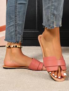 女士时尚休闲系带拖鞋，舒适平底凉鞋，夏季沙滩鞋