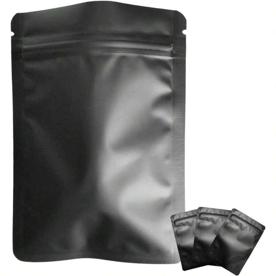 100 Pack Matte Black Mylar Bags - 5.5x7.8 Inches Resealable Smell Proof Zipper Food Pouches - Oz Sealable Flat Packaging Sample Pouch Bag - As Picture 1 - View 1