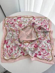 1条女士纯色及涂鸦印花方巾/头巾/领巾，70x70厘米